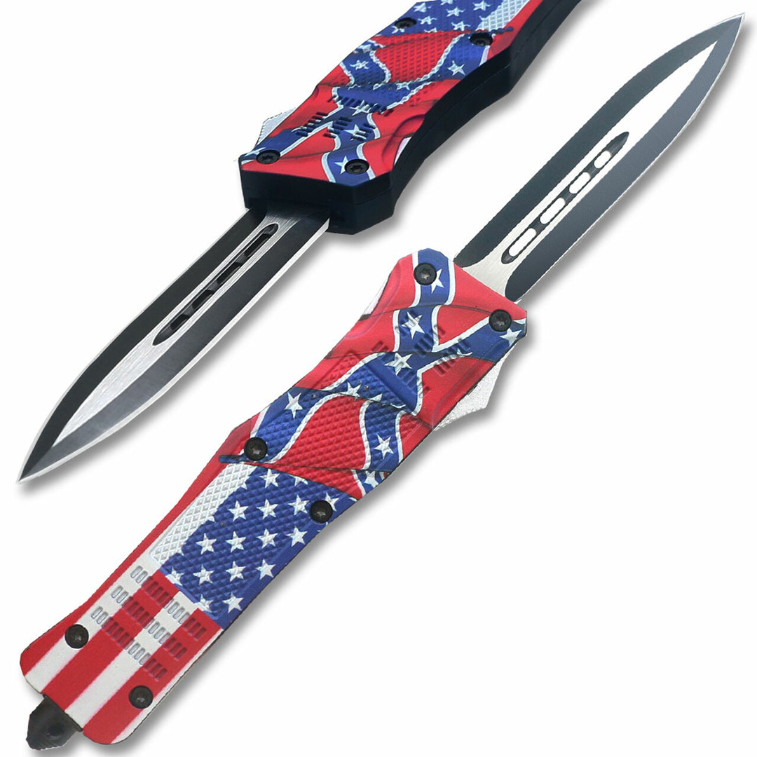 Ohio Knife and Tool American Rebel Flag Swift OTF Knife Double Edge Blade