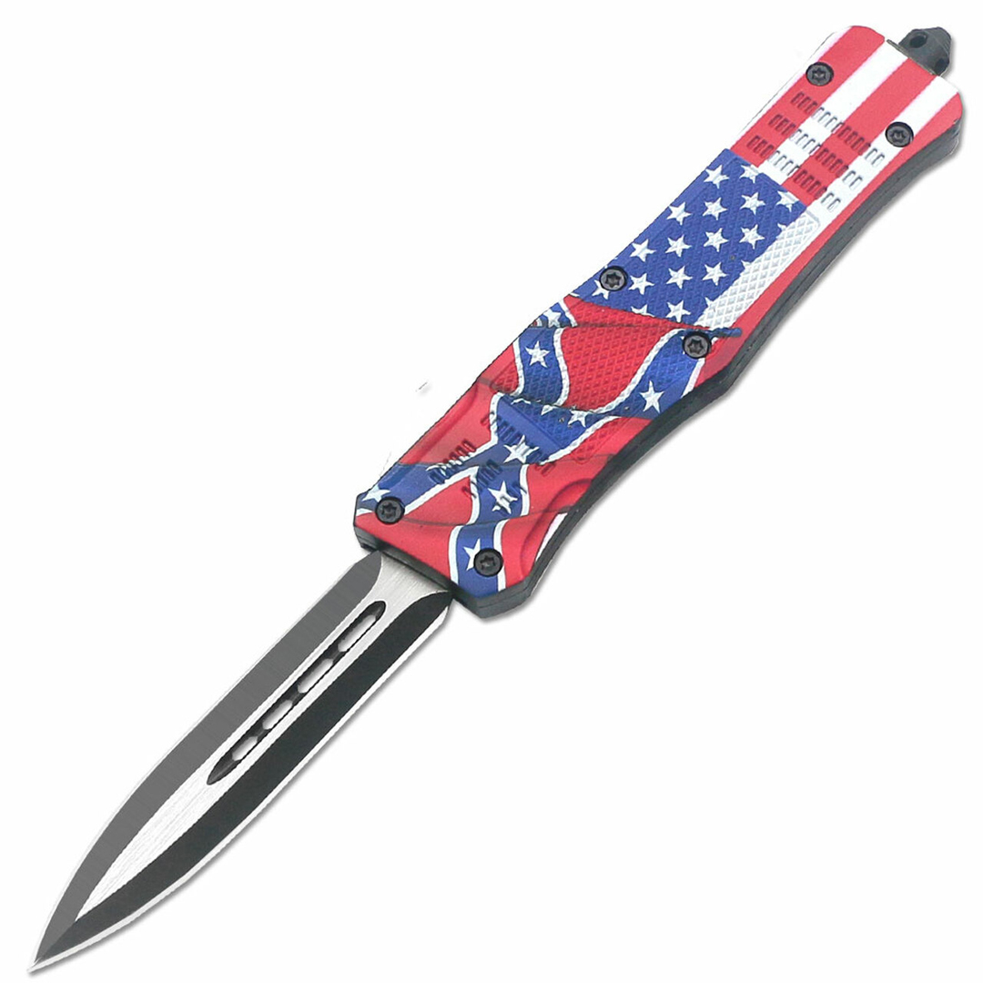 Ohio Knife and Tool American Rebel Flag Swift OTF Knife Double Edge Blade