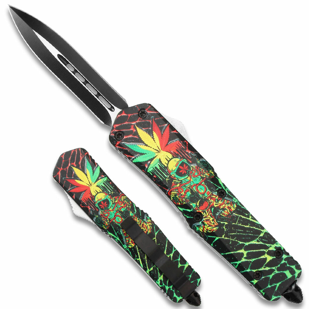 Ohio Knife and Tool 3D MultiColor Cannabis Leaves Double Edge OTF Knife