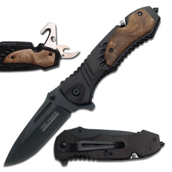 TAC-FORCE - SPRING ASSISTED KNIFE Black w/Wood (TF-TF-606W)