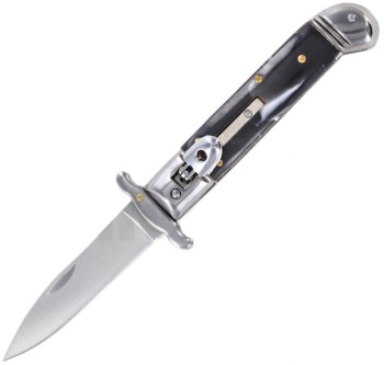 MILANO 8" LEVERLOCK SWINGUARD AUTOMATIC KNIFE BLACK SWIRL (3.25" SATIN (OH-MLSG8BKS)