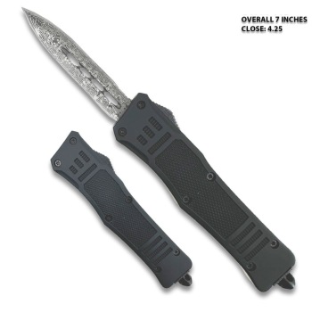 Black Legacy Edge OTF Knife Spear Point, Double Edged Damascus Pattern (OH-MOTF-11DSP)