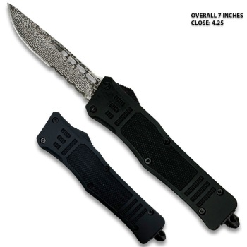 Black Legacy Edge OTF Knife Drop Point Half Ser. Damascus Pattern (OH-MOTF-11DDPS)