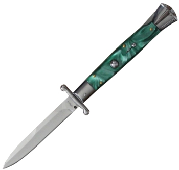 MILANO 10" SWINGUARD GREEN SWIRL AUTOMATIC KNIFE (4.2" POLISH) (DE-DFSWG-GN)