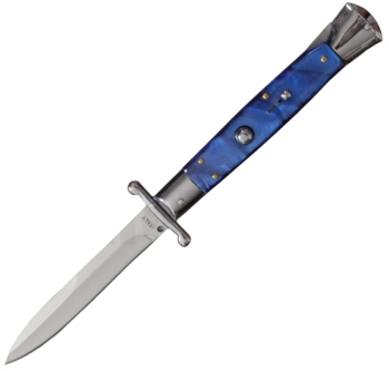 MILANO 10" SWINGUARD BLUE SWIRL AUTOMATIC KNIFE (4.2" POLISH) (DE-DFSWG-BLS)