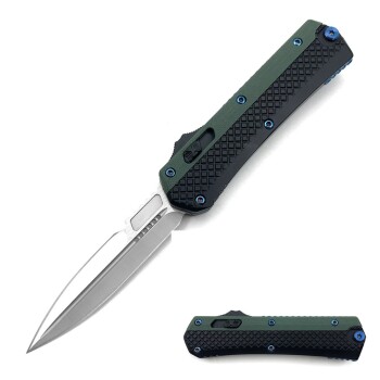 Double Edge Black & Light Green 2 Tone Handle OTF Knife (OH-LOTF-8BK)