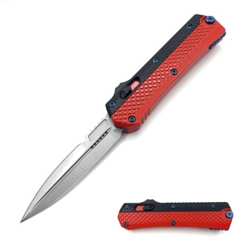 Double Edge Black & Red 2 Tone Handle OTF Knife (OH-LOTF-8RD)