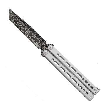 BEAR SONG®  VIII GREY STAINLESS HANDLE W/ DAMASCUS TANTO BLADE (BS-B-810-SS-LD)