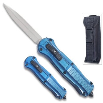 Spear Point OTF Knife Out The Front 7" Overall Blue Handle (OH-MOTF-7619BL)