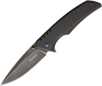 Kershaw - Halogen Flipper Knife 3.25 Blackwashed Plain Blade Carbon Fi (KW-KW1336BW)
