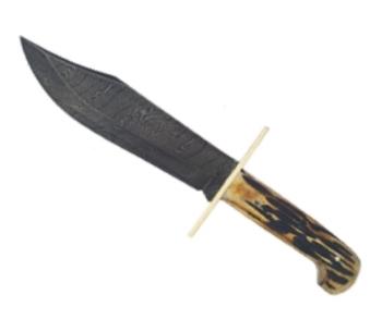 11 3/4 In. Bowie Damascus Genuine India Stag Bone W/leather Sheath (BS-BS500D-3/4)