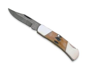 3 In. Genuine India Stag Bone Executive Lkbk Upswept Damascus (BS-BS526D)