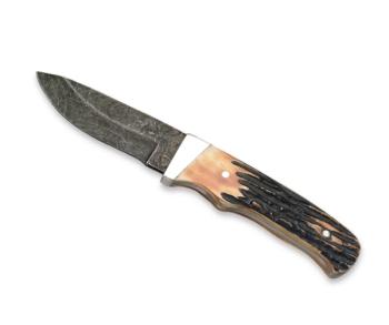 7 In. Genuine India Stag Bone Skinner With Leather Sheath Damascus (BS-BS548D)
