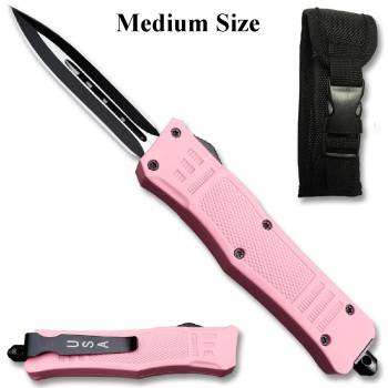 Pink OTF Knife Spear Point, Double Edged Blade (OH-MOTF11-PK)