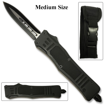 Black OTF Knife Spear Point, Double Edged Blade (OH-MOTF11-BK)