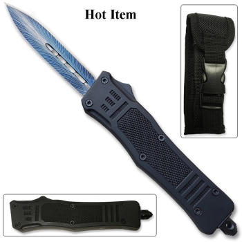 Blue OTF Knife Spear Point, Double Edged Blade (OH-MOTF11-BLB)