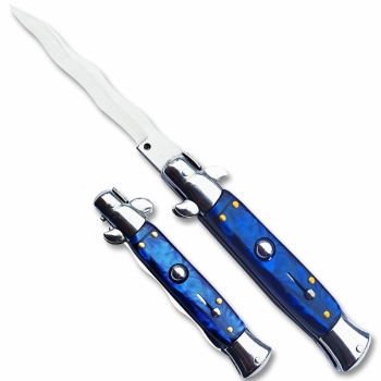 Anomaly Stiletto Blue Automatic Knife - Kris Satin Plain 9.5" (OH-ST95BL)
