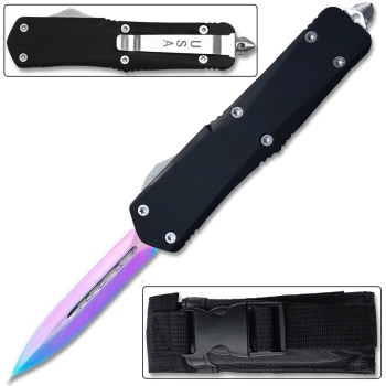 Full Size Dagger Point OTF Tactical Titanium Iridescent Blade (OH-LOTF-16RB)