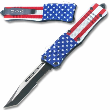 American Flag Swift OTF Knife TANTO Edge Serrated Blade (OH-LOTF-73T)