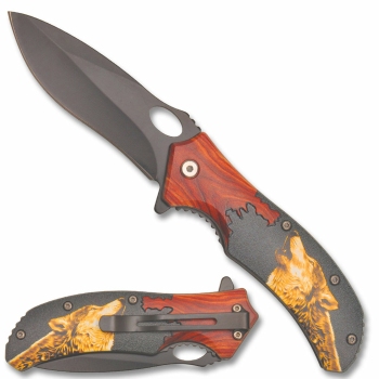 PK-3055WF - Mountian Wolf Spring Assisted Knife (OH-PK-3055WF)