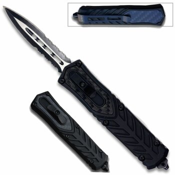 Delta Medium OTF Carbon Fiber Black Double Edge Serrated Knife (OH-MOTFM40-1)