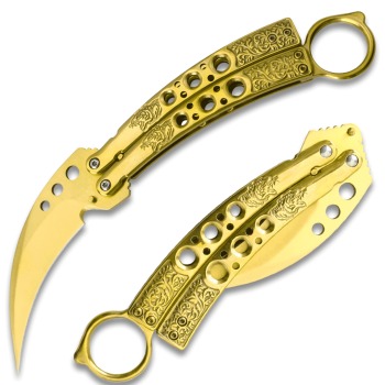Gold Karambit Tactical Butterfly Knife Sharp Limited Edition (OH-BF707G)
