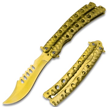 Serrated Swift Gold Handle Balisong Gold Blade Coated Butterly Knife C (OH-BF203G)