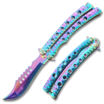 Top Serrated Swift Titanium Balisong Two-Tone Titanium Coated Butterly (OH-BF203RB)